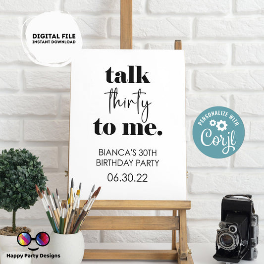 Editable Welcome Sign | Talk THIRTY to me Minimalist 30th Birthday Party Welcome Sign | birthday Decorations | Welcome Sign #A9