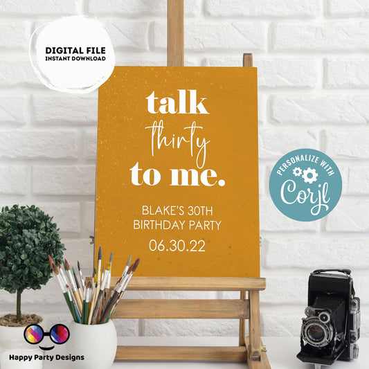 Editable Welcome Sign | Talk THIRTY to me boho 30th Birthday Party Welcome Sign | birthday Decorations | Welcome Sign  |  boho party #A9