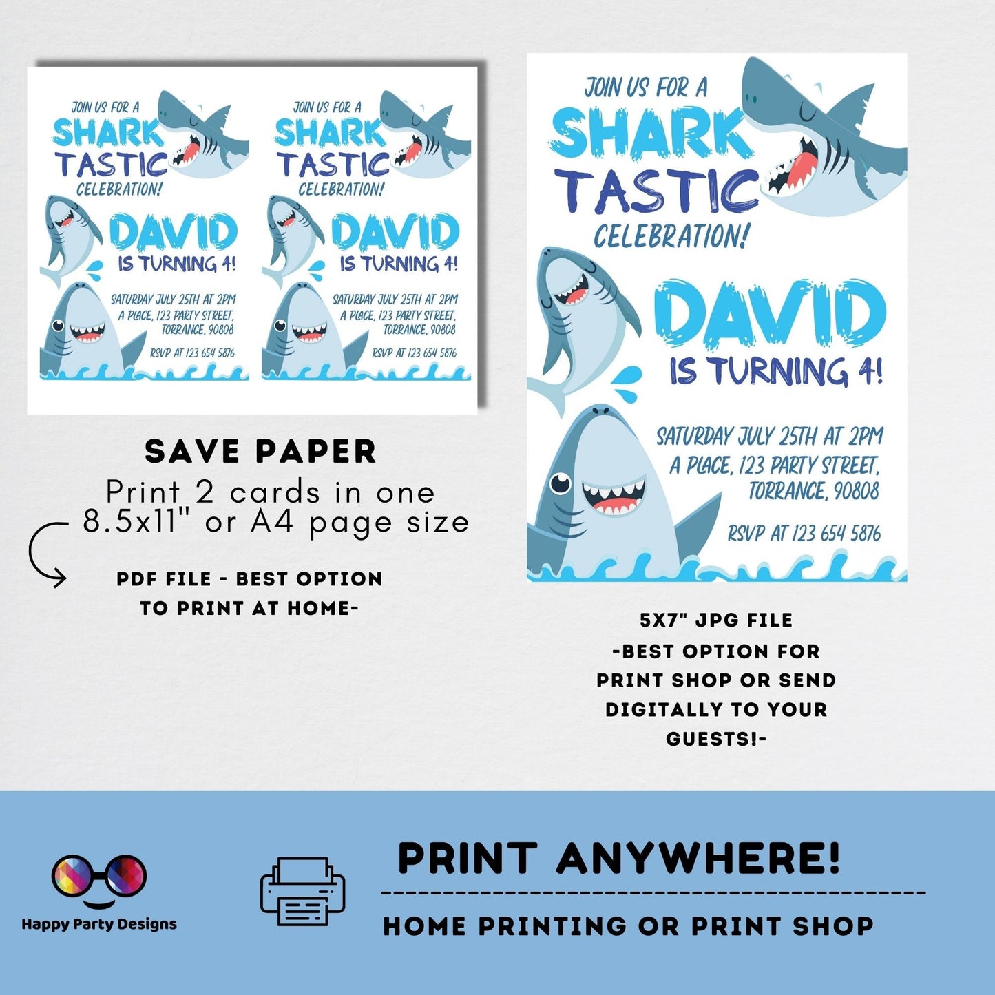 Shark Invitation | Editable Ocean Invitation | under the sea party | under the sea Evite | boy birthday | any age | editable on line #K146