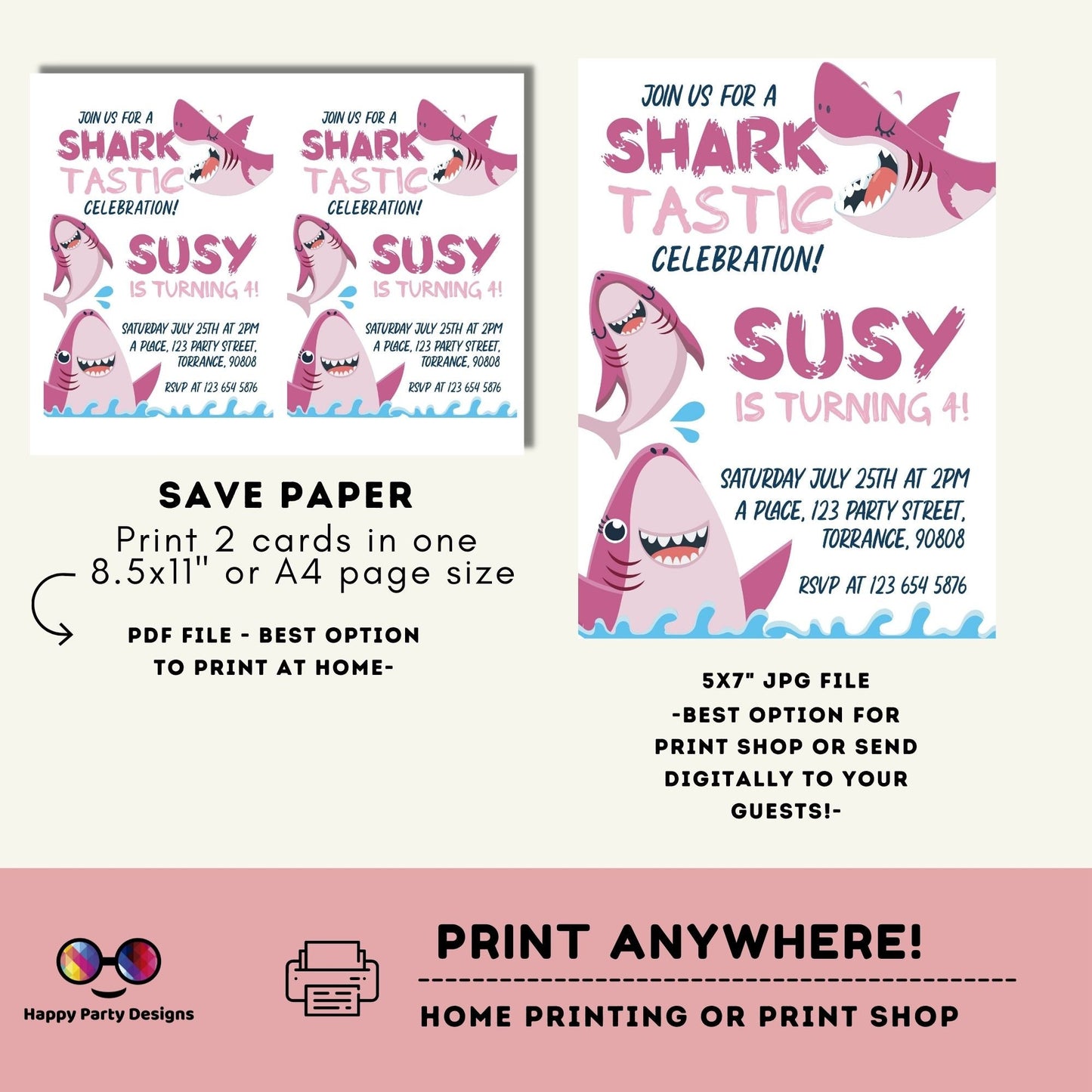 Shark Invitation | Editable Ocean Invitation | under the sea party | under the sea Evite | girl birthday | any age | editable on line #K146