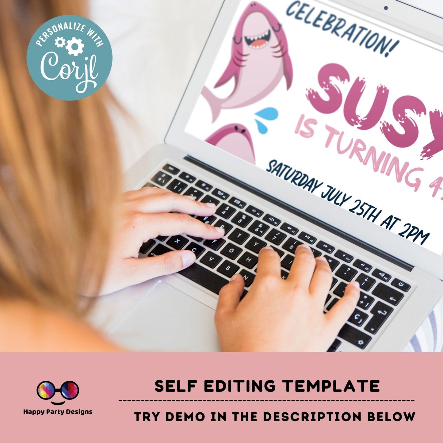 Shark Invitation | Editable Ocean Invitation | under the sea party | under the sea Evite | girl birthday | any age | editable on line #K146