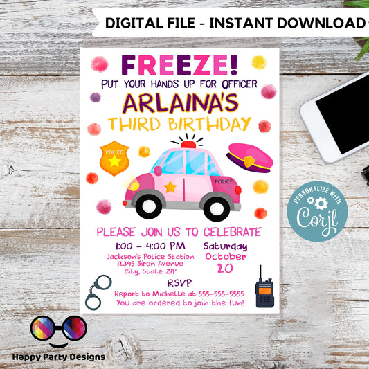 editable police birthday invitation template | Police invite  | Police Invitations  | Instant Download  #K112