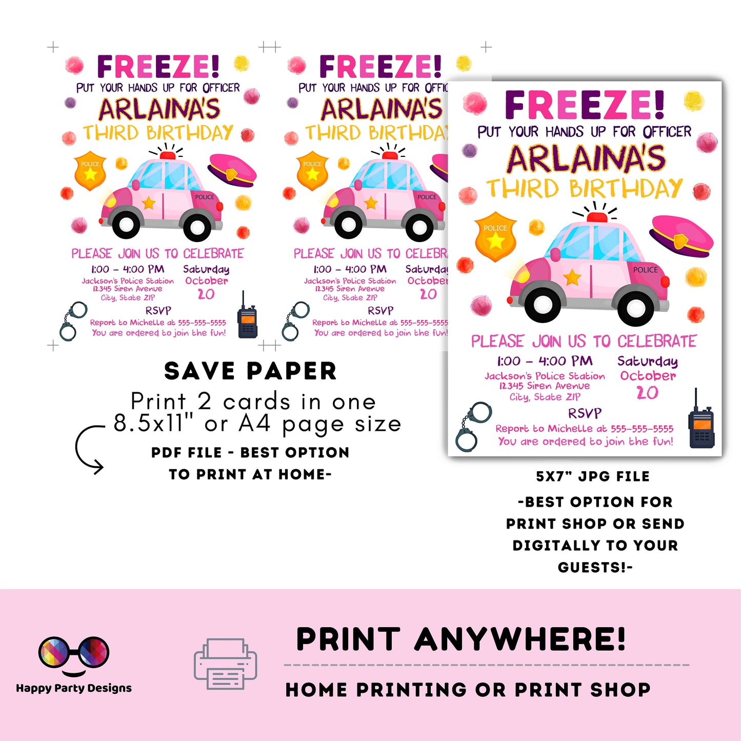 editable police birthday invitation template | Police invite  | Police Invitations  | Instant Download  #K112