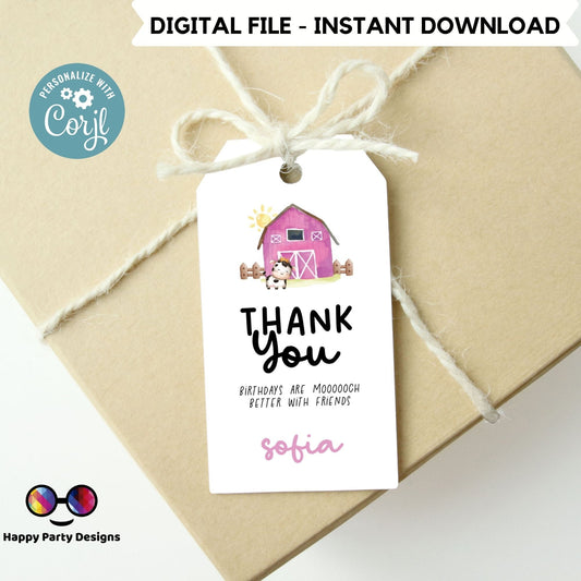 Editable Moo moo Favor Tag | Cow Gift Tags | farm party download | cow girl Thank You Tag | PRINTABLE | Instant download #K147