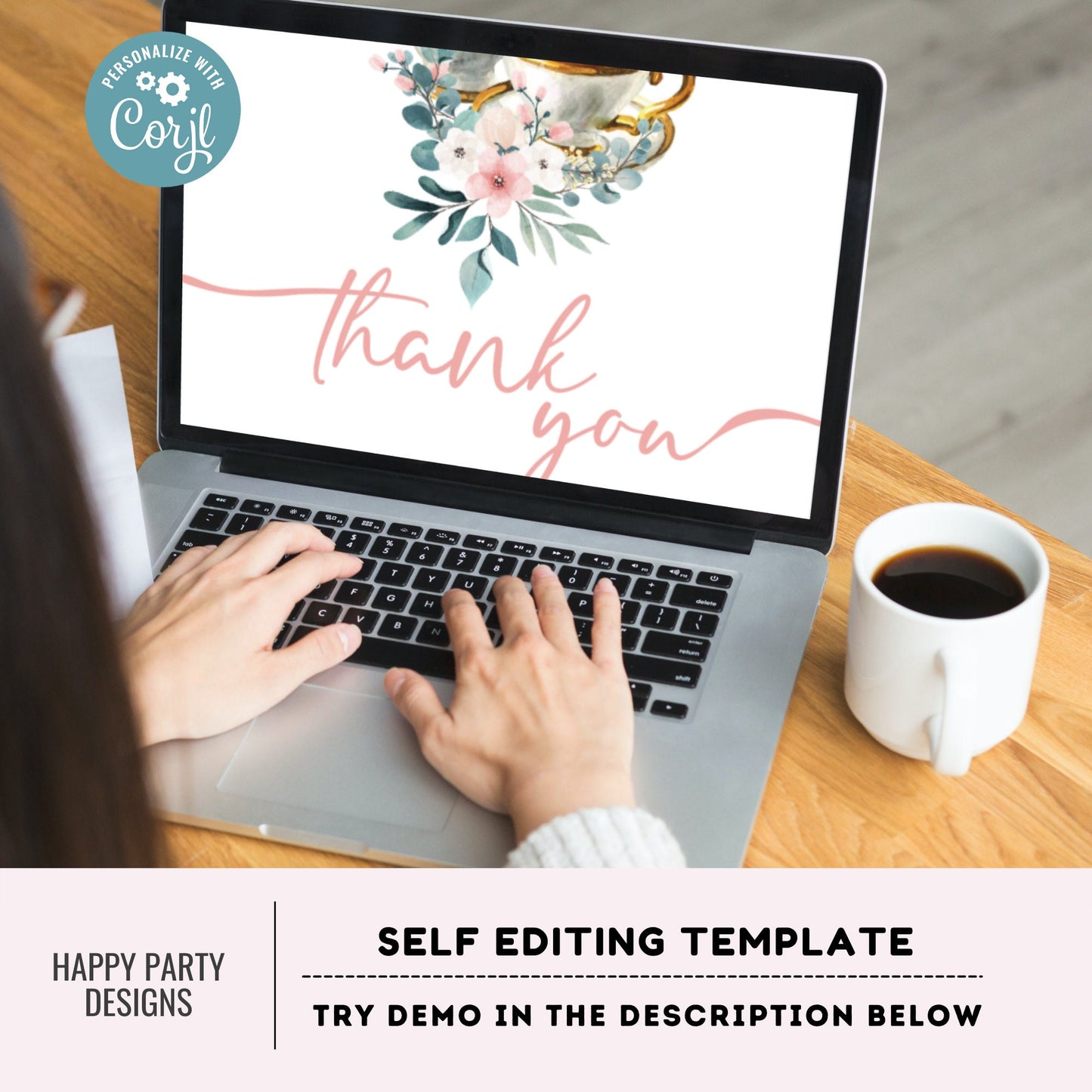 Editable tea party thank you tag | birthday |  baby shower | bachelorette | Thank you tag | Gift Tag | Template | Baby girl | Favor tag #B30