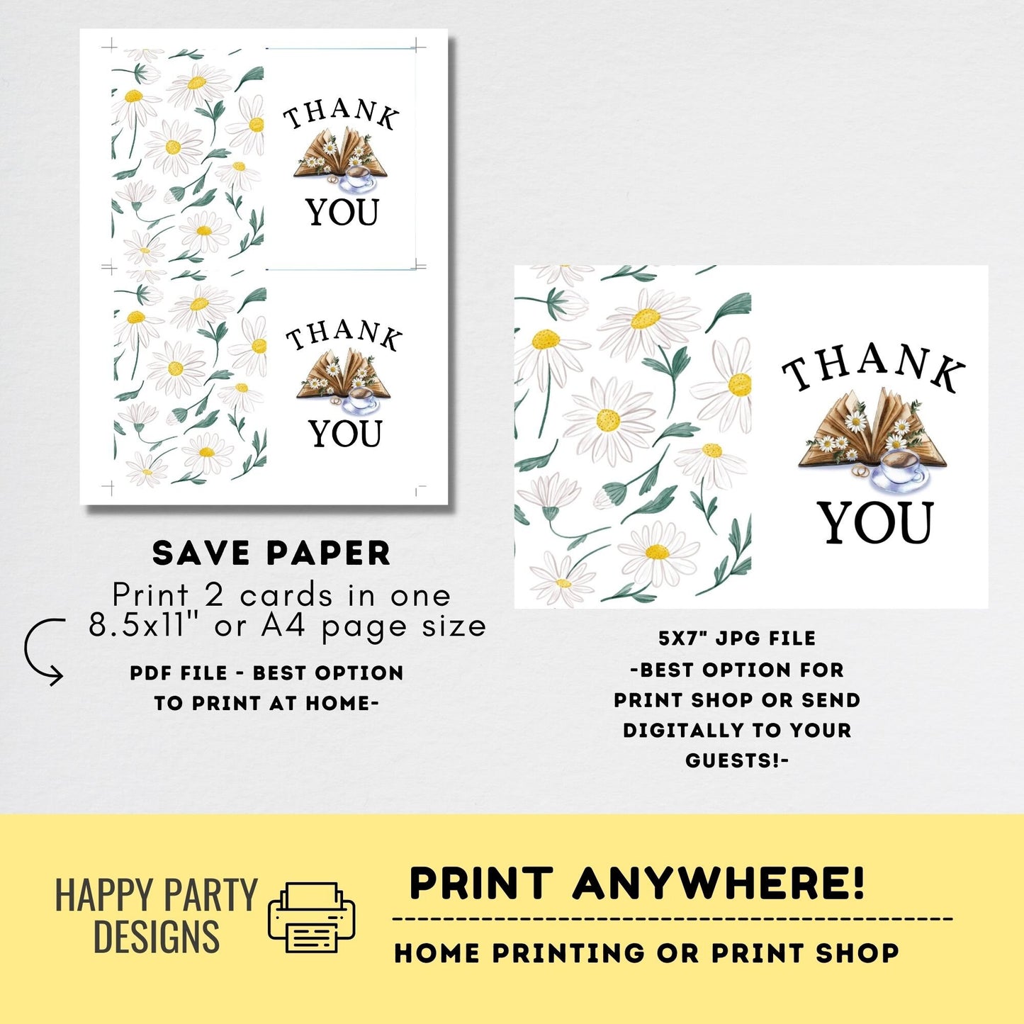 Thanks a Latte Thank You Card Download | Bridal Shower | Baby Shower | Folded Notes Blank Inside | Printable Coffee Thank You Note  #W3