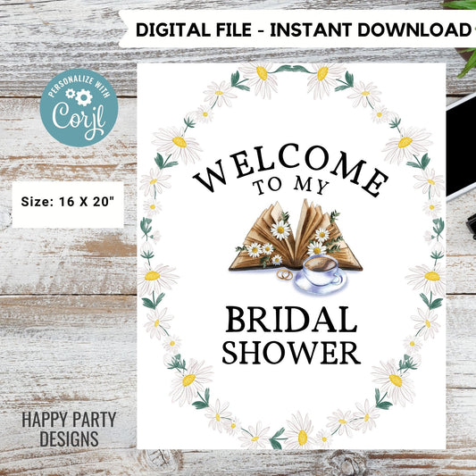 Editable Welcome Sign | Love is Brewing Coffee Bridal Shower Welcome Sign Template | Printable Coffee Bridal Shower |  books party #W3