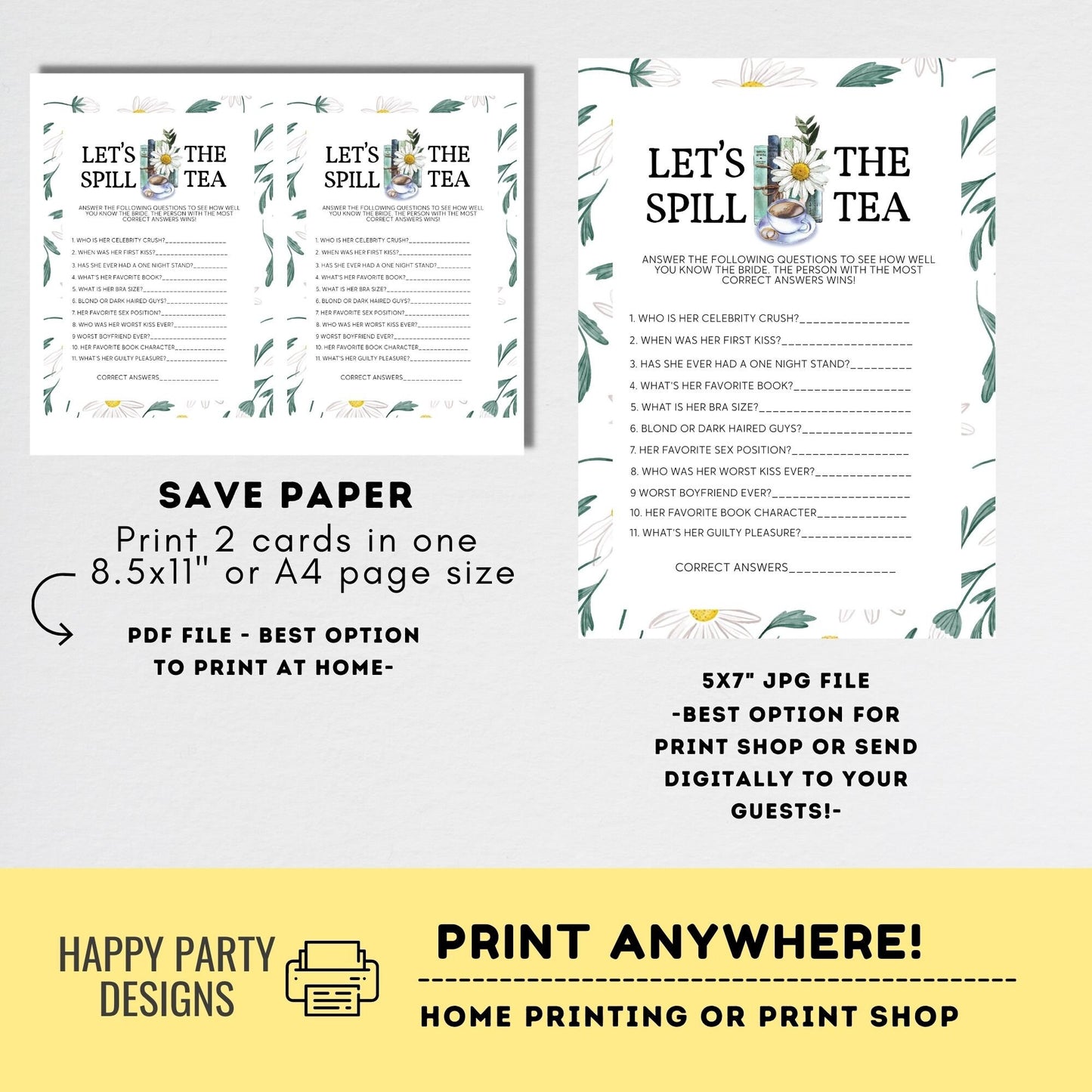 Editable books and coffee game| let's spill the tea | book shower game | bridal shower| latte shower | bridal shower game | bachelorette #W3