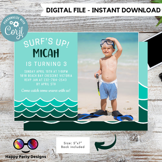 Ocean Invitation with picture | minimalist Ocean Birthday Party Invitation | Ocean Invitation | surfing party | under the sea Evite #K113
