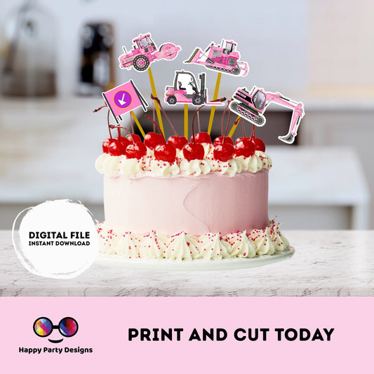 PRINTABLE pink truck Cake Toppers  | under construction party Cake Toppers | truck Toppers Centerpieces | pink truck | girl birthday #K69