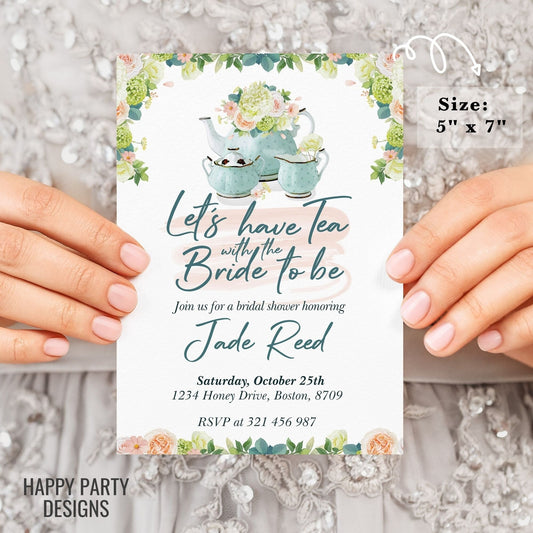 Bridal Shower Tea Party Invitation Template | Printable Bridal Tea Shower Invite | Bridal Brunch | Bridal shower invitation template #W1