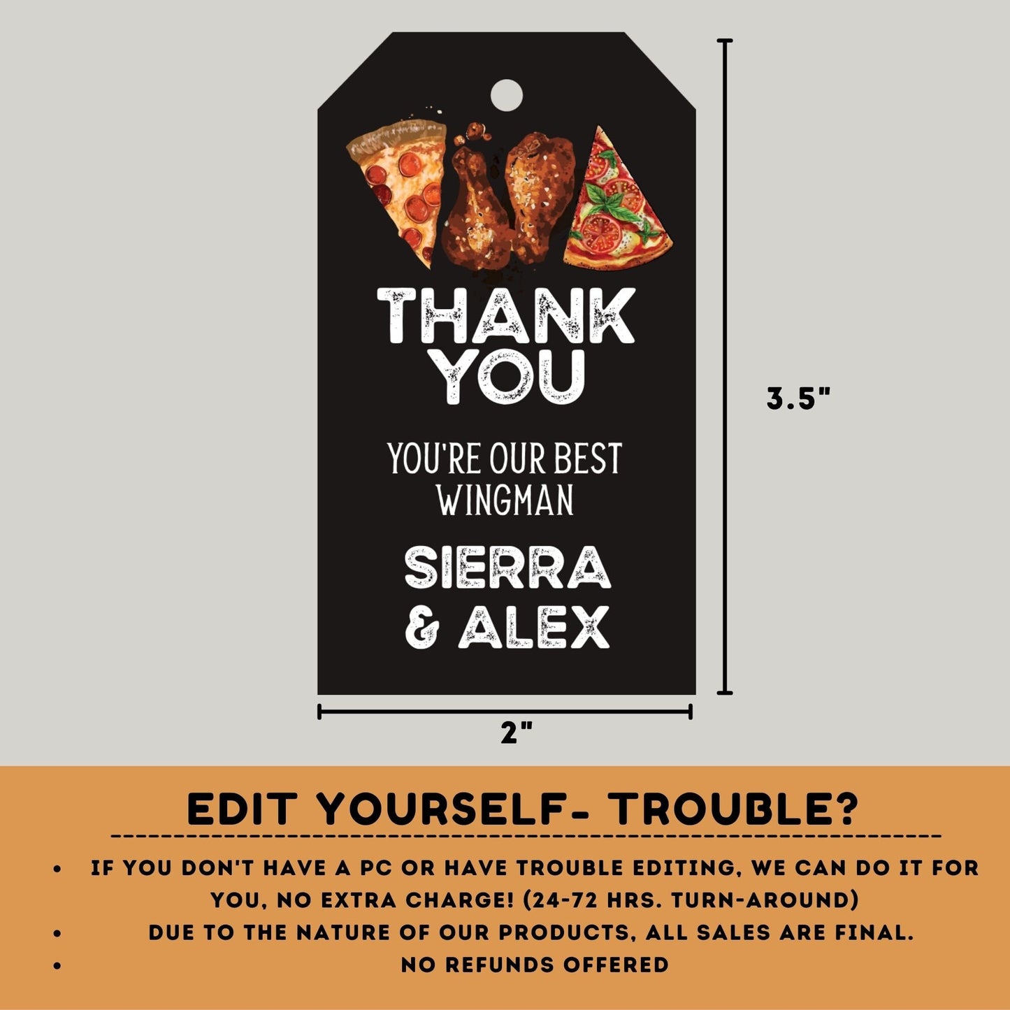 Pizza and wings Favor Tag Template | bridal |  baby shower | bachelorette | Thank you tag | Gift Tag | Template | Pizza party | wings #W4