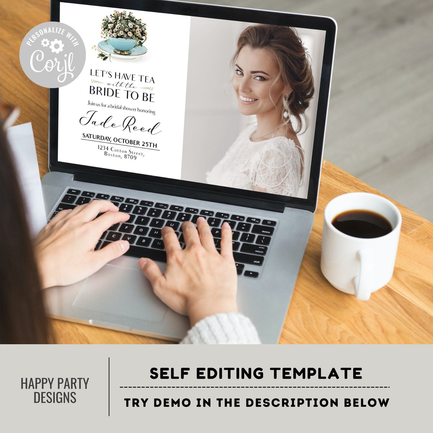 Bridal Shower Tea Party Invitation Template with photo | Printable Bridal Tea Shower Invite | Bridal Brunch | minimalist Bridal shower #W2