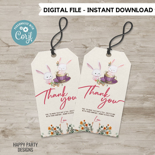 Editable tea party thank you tag | birthday |  baby shower | tea for three | Thank you tag | Gift Tag | Template | Baby | Favor tag #K120
