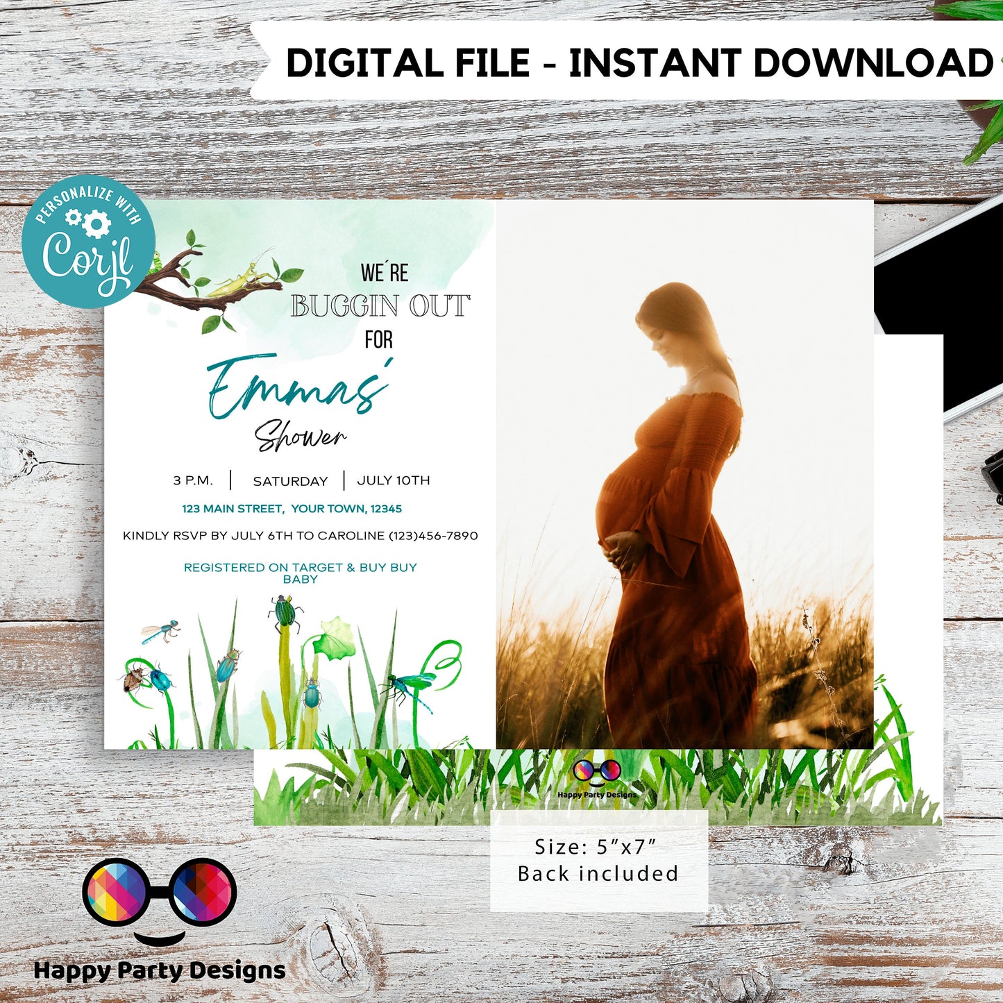 Editable Bug baby shower Invitation with picture | Baby Boy Shower Invitation | Bug Insect Party | Bugs Boy | Printable Template #B27