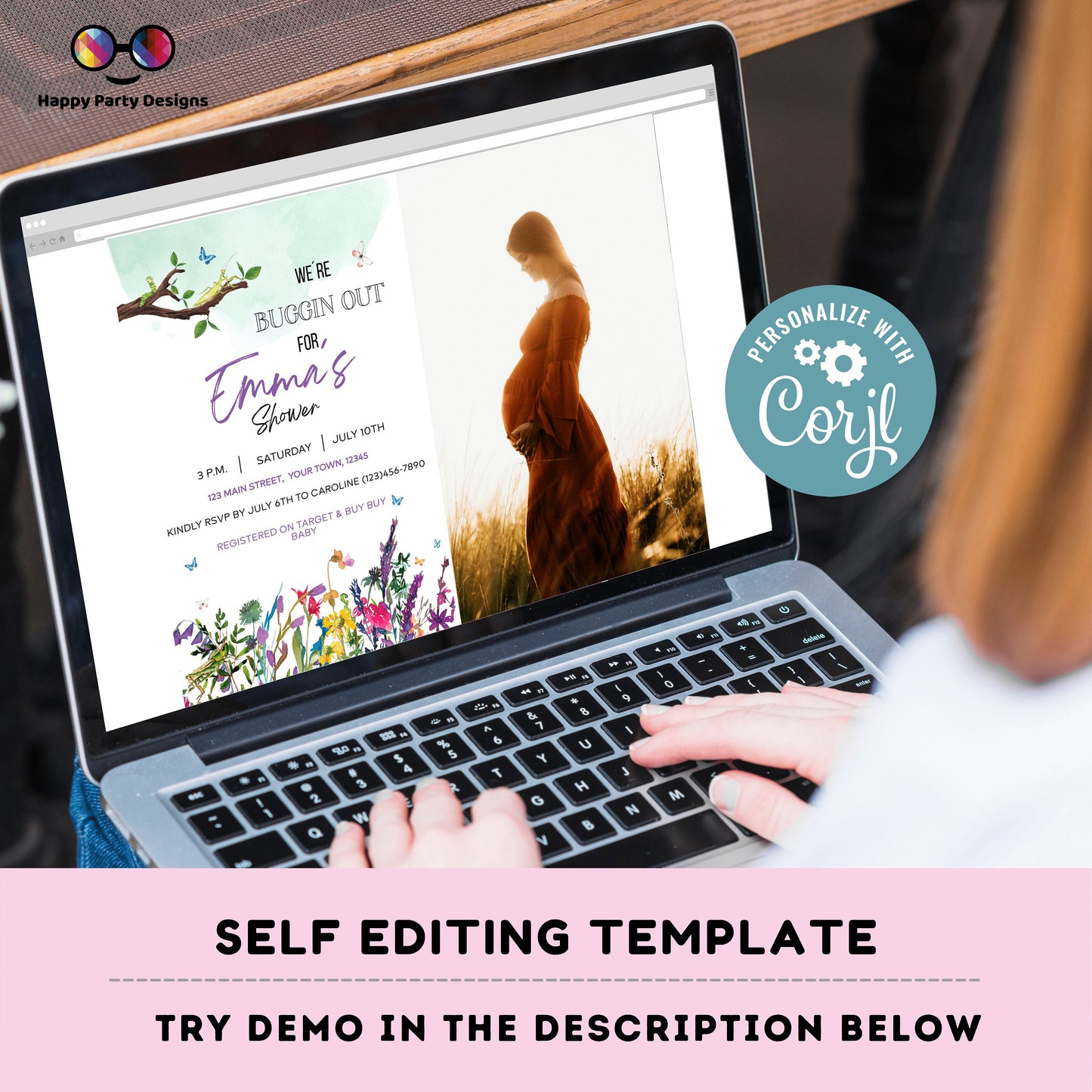 Editable Bug baby shower Invitation with picture | Baby girl Shower Invitation | Bug Insect Party | Bugs Boy | Printable Template #B27