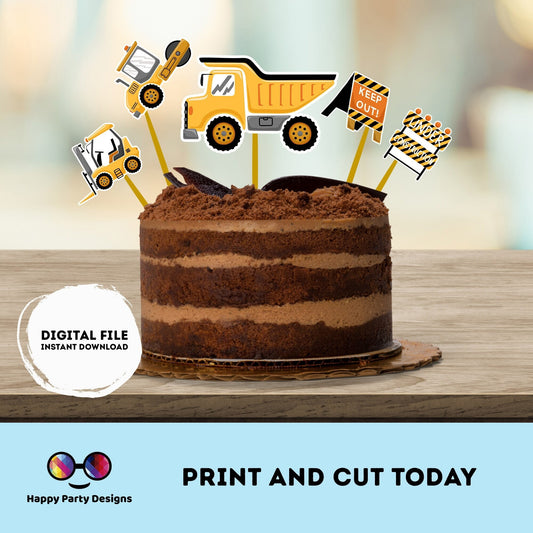PRINTABLE construction trucks Toppers | under construction party Cake Toppers | trucks Cake Toppers Centerpieces #K105