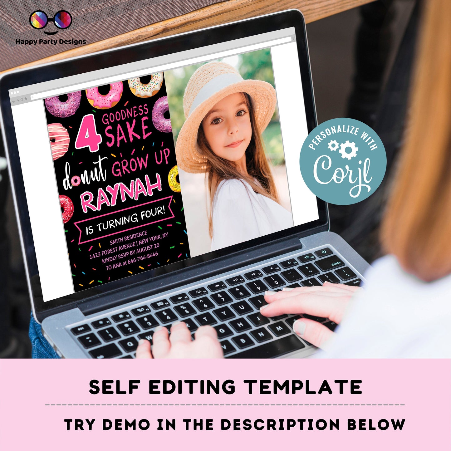 Editable 4 goodness sake donut grow up Birthday Invitation | girl Invitation | Donut Birthday invitations | Cute Donut Birthday Invite #K123