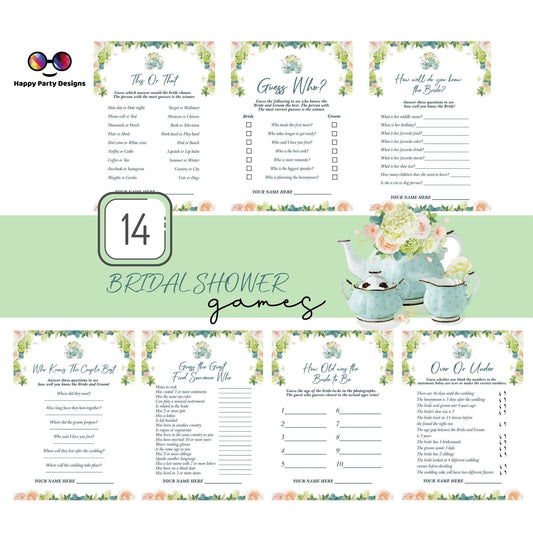 Instant Download Bridal Shower Games Bundle Tea Party | Printable Bridal Tea Shower Invite | Bridal Brunch | Bridal shower party games  #W1