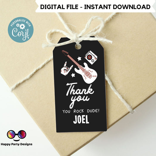 Rock and Roll Favor Thank you tag | Digital thank you tag | Rock 'n Roll Birthday Party | Guitar Thank You Tags | Rock Star Birthday #A12