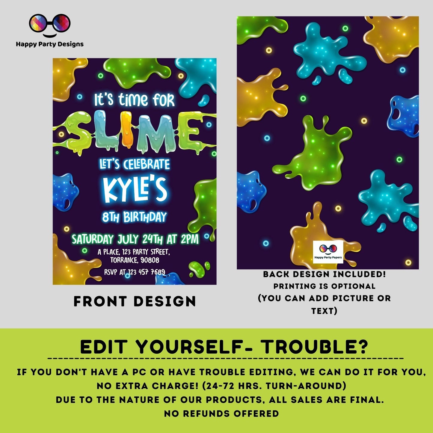 Slime Invitation | Slime Party Invitation | Birthday boy | Slime Birthday Invite | Slime Party Invite | lime Birthday Invitation  #K125