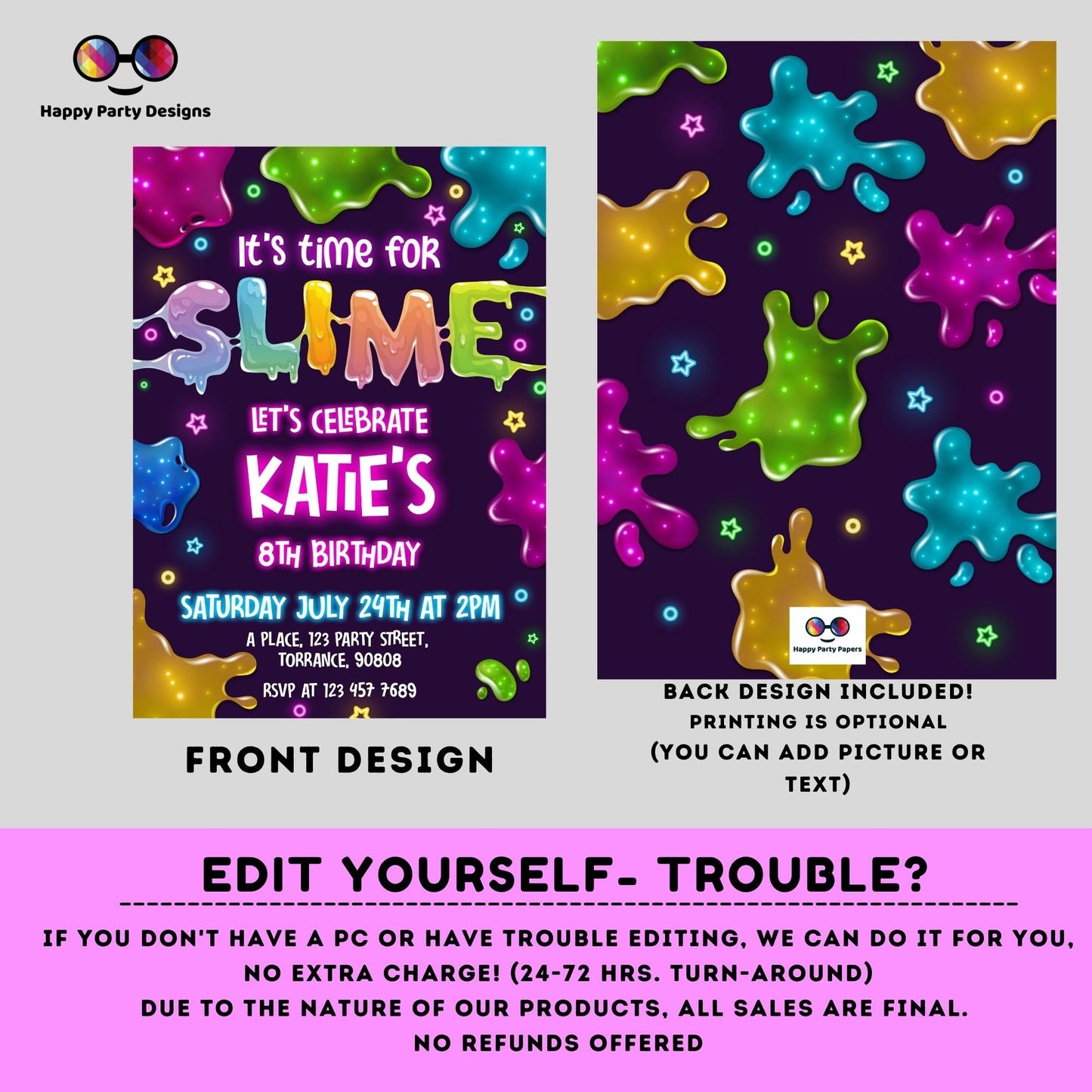 Slime Invitation | Slime Party Invitation | Birthday girl | Slime Birthday Invite | Slime Party Invite | slime Birthday Invitation  #K125