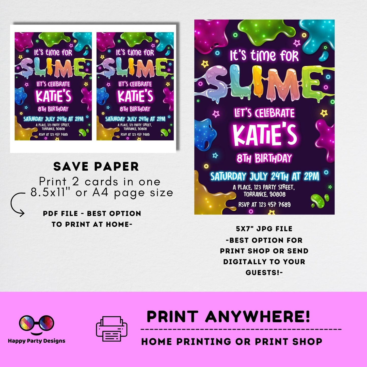 Slime Invitation | Slime Party Invitation | Birthday girl | Slime Birthday Invite | Slime Party Invite | slime Birthday Invitation  #K125