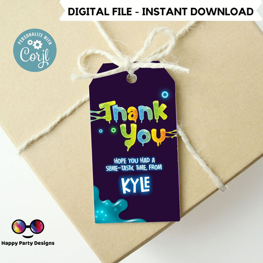 Editable slime Birthday Thank You Gift Tags | Slime party Favor Tags | Birthday boy | Slime party Tags | Birthday Favor Tags #K125