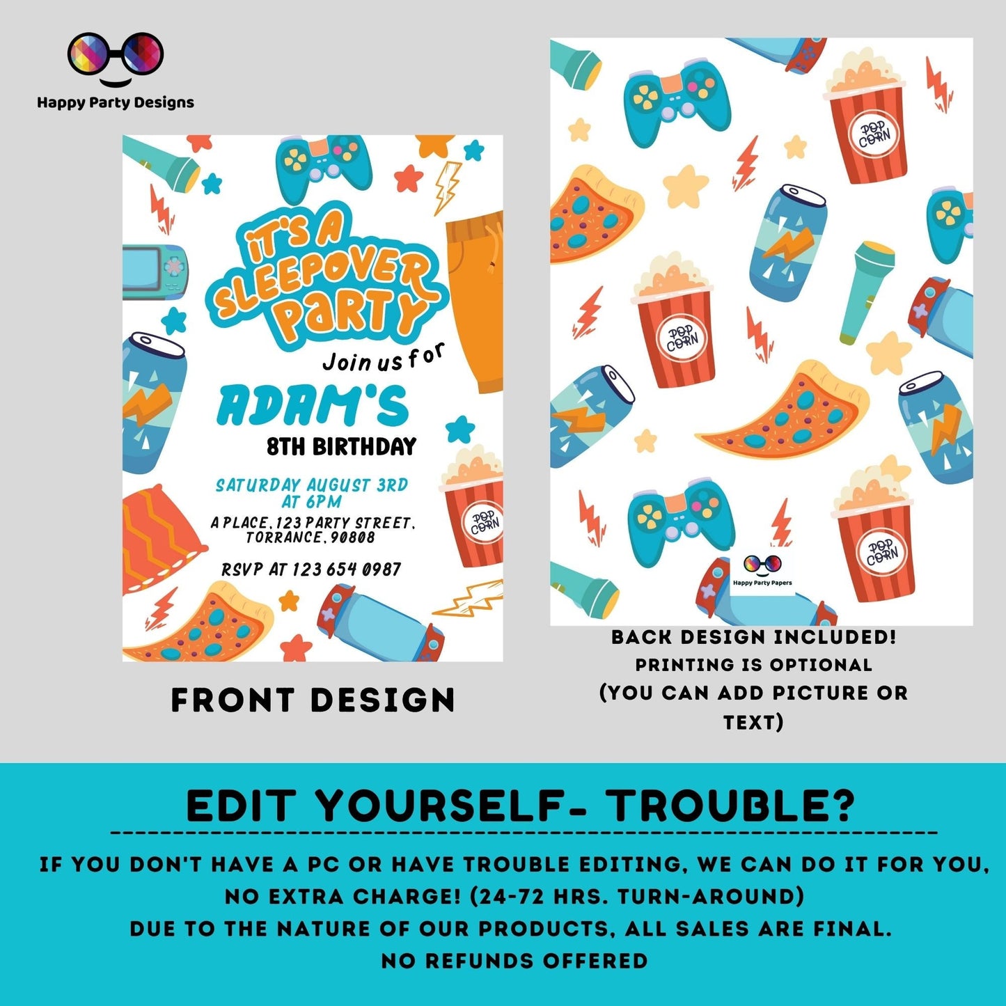 EDITABLE Boys sleepover party birthday invitation | Slumberparty  Boy Invitation | Birthday Boy | Instant Download gamer Party | retro #K127