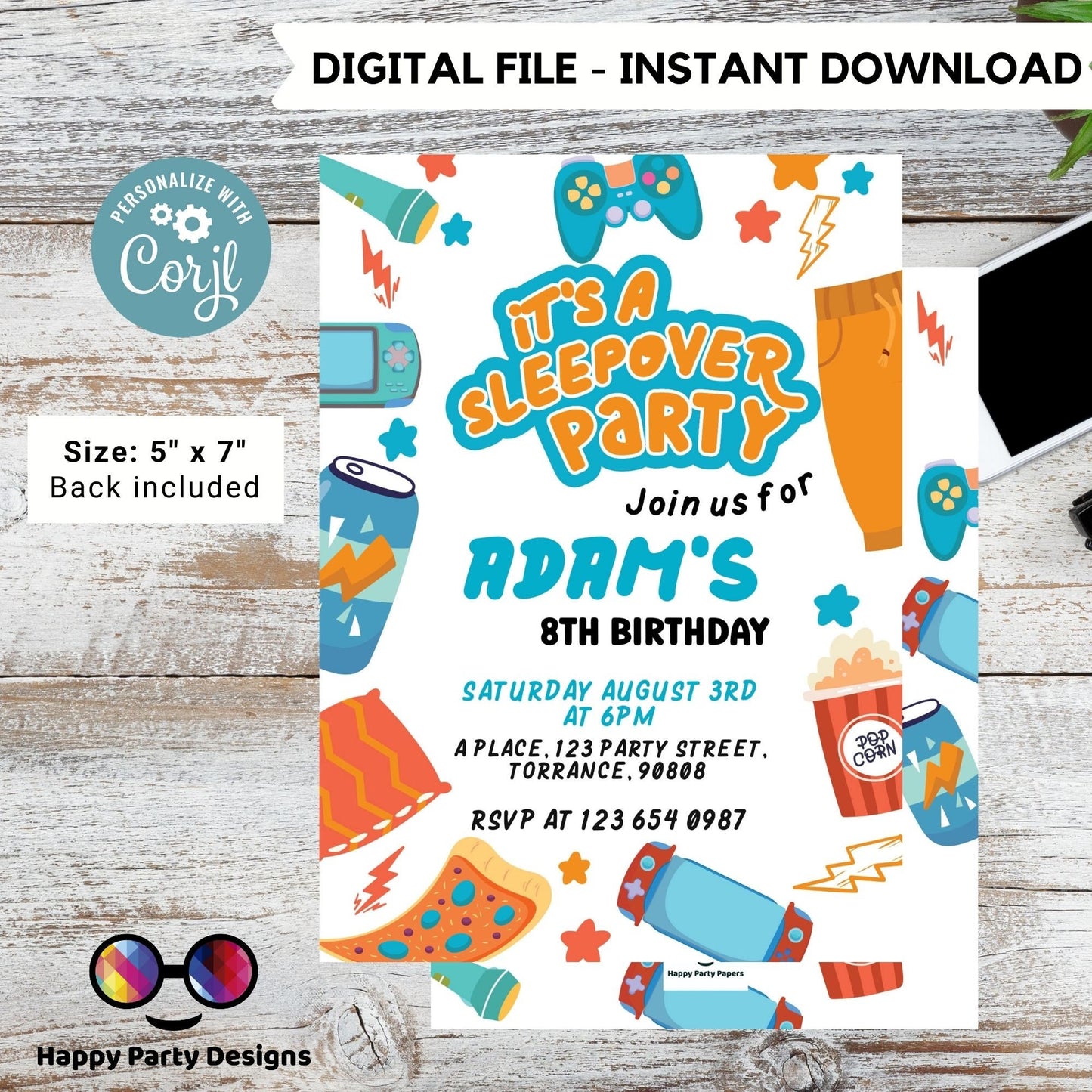 EDITABLE Boys sleepover party birthday invitation | Slumberparty  Boy Invitation | Birthday Boy | Instant Download gamer Party | retro #K127