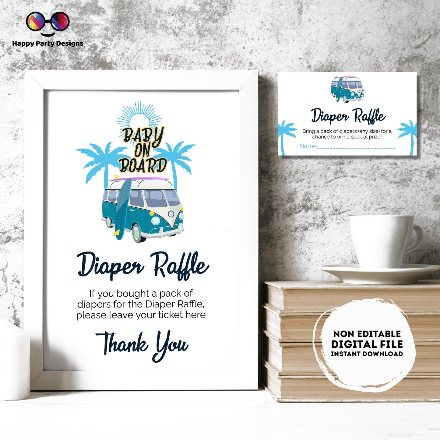 Diaper raffle baby shower Sign | baby on board sign | diaper raffle card | diaper request | baby boy | baby shower Sign | summer shower #B33
