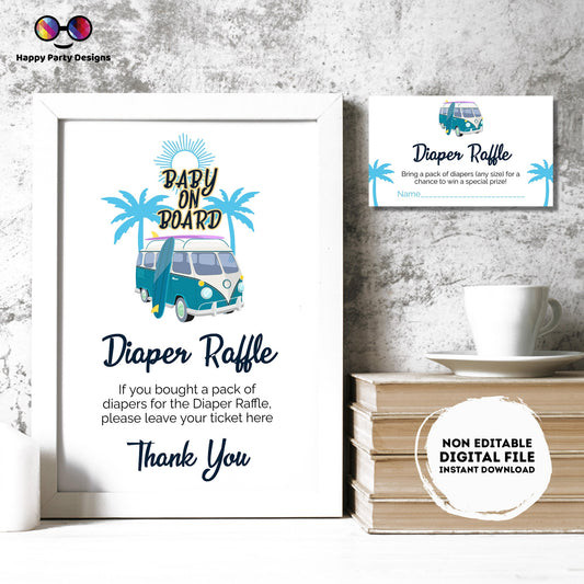 Diaper raffle baby shower Sign | baby on board sign | diaper raffle card | diaper request | baby boy | baby shower Sign | summer shower #B33