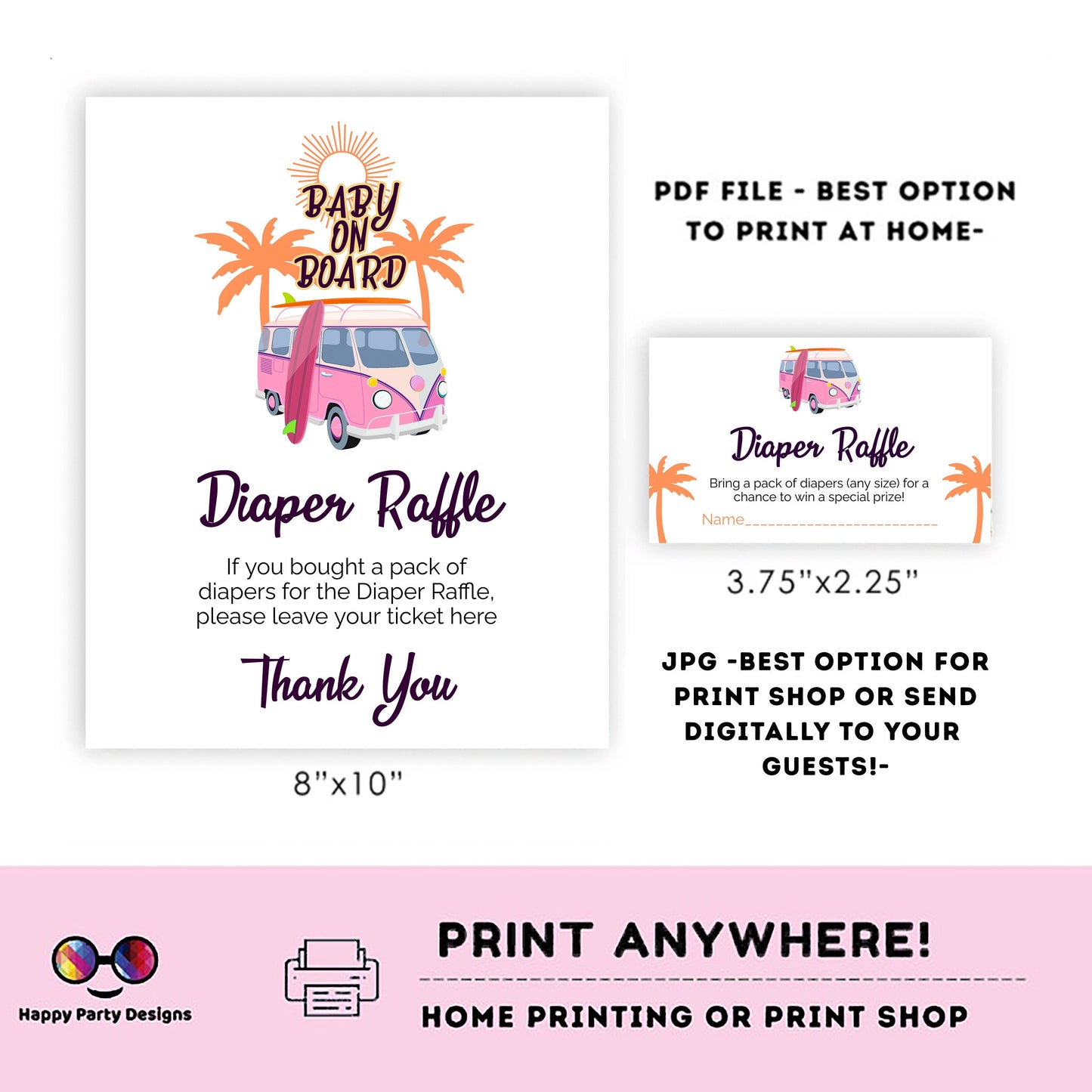 Diaper raffle baby shower Sign | baby on board sign | diaper raffle card | diaper request | baby girl | baby shower Sign |summer shower #B33