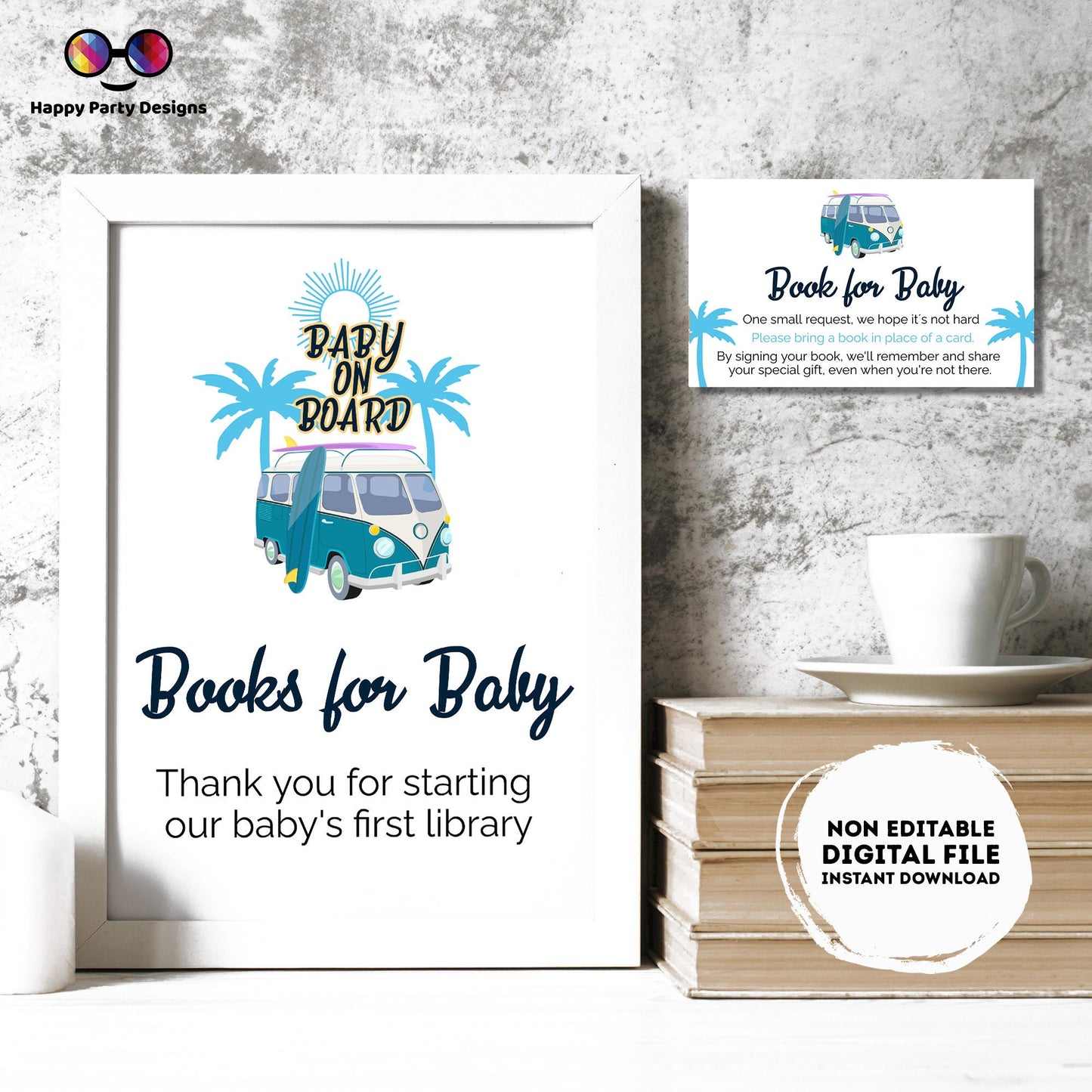 Books for baby shower Sign | baby on board sign | books card | diaper request | baby boy | baby shower Sign | summer shower #B33