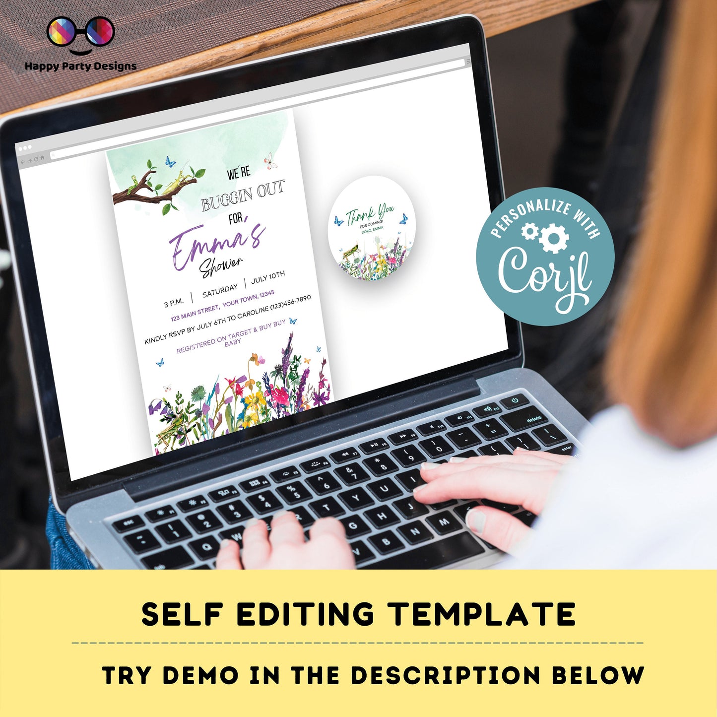 EDITABLE bugs Baby shower invitation bundle | diaper raffle, books for baby, thank you tag, thank you card | insects baby shower | #B27