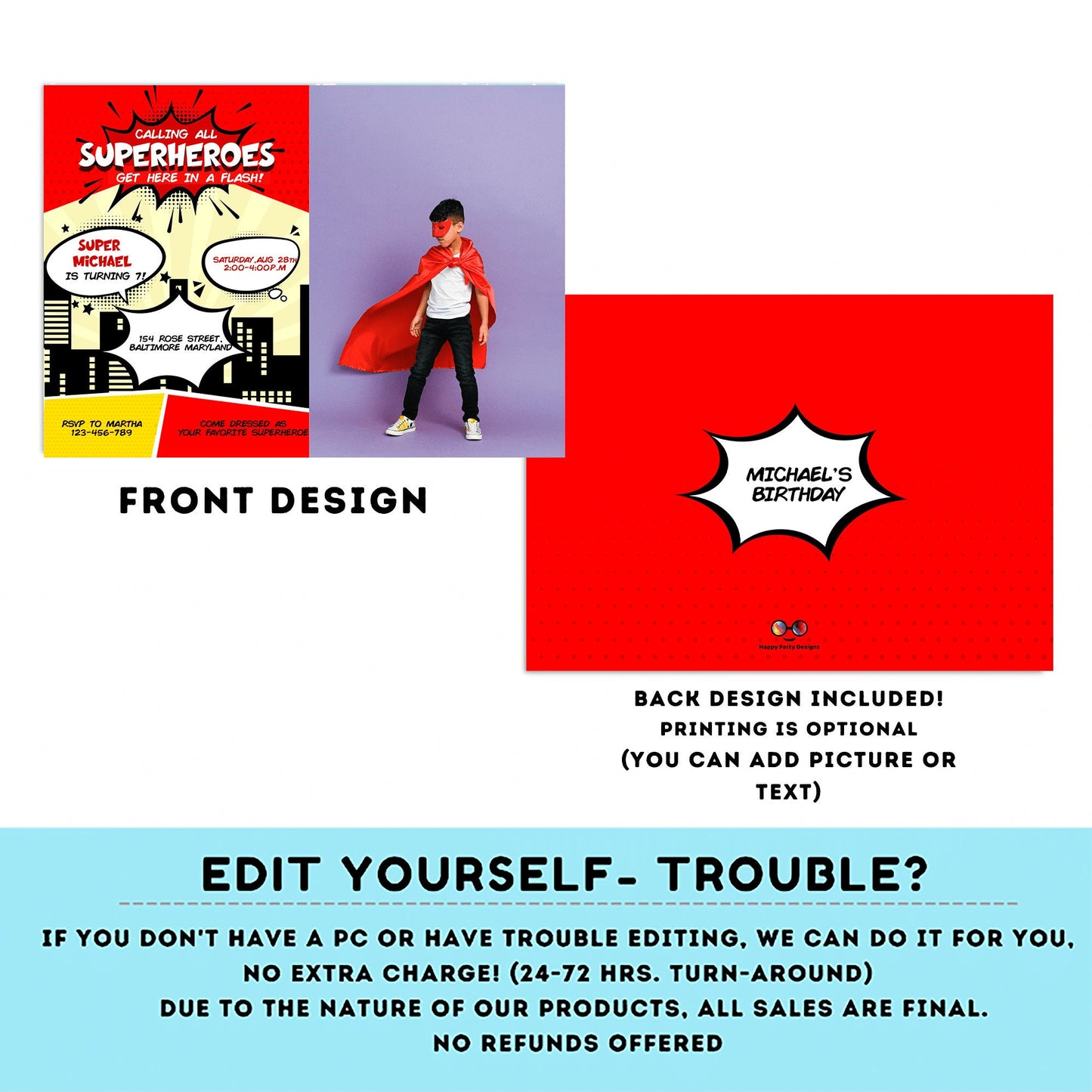 Boy Superhero Invitation with photo | boy Superhero Comic Birthday Invite | Birthday boy | boy Superhero Birthday Invitation  #K129