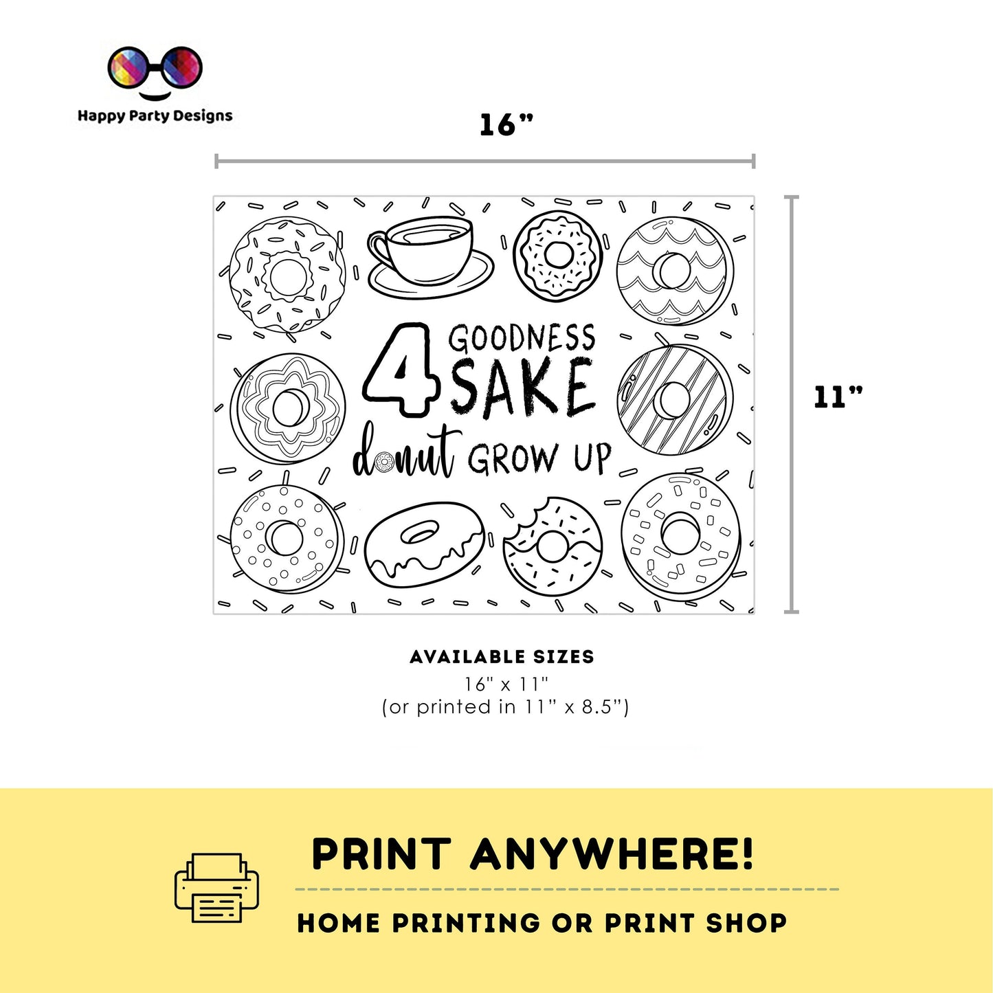 Donuts coloring page | Instant download | Donuts coloring page | Any Age | Cute Donut party | Donut Miss the Party - Party  Activity #K123