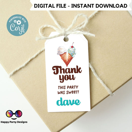 Here's the scoop ice cream Thank you tag | Digital thank you tag | ice cream Birthday Party | Thank You Tags | ice cream Birthday #K156