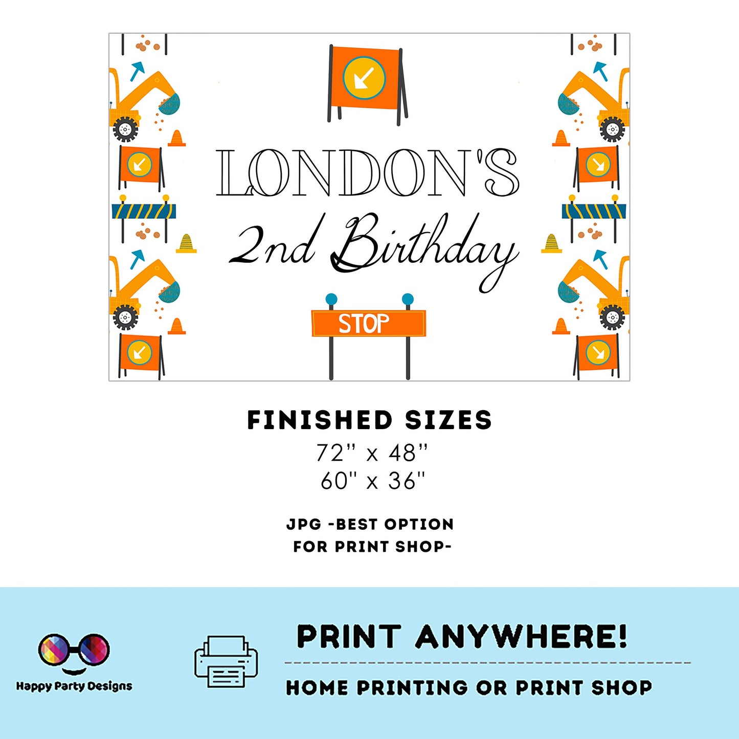 Editable Construction Backdrop | Trucks Birthday Banner | Birthday boy | Under construction party | Trucks | Construction Party #K105