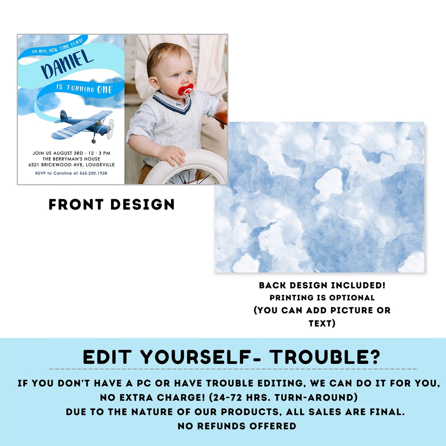 Airplane Birthday Invitation | Airplane Party | Plane invitation | Editable Photo invitation | Edit Online NOW Corjl | INSTANT ACCESS #K132
