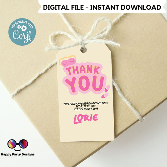 Editable sleepover Birthday Thank You Gift Tags | Slumber Birthday Party Thank You Tag | Birthday girl | Sleepover Party Favor Tag #K127