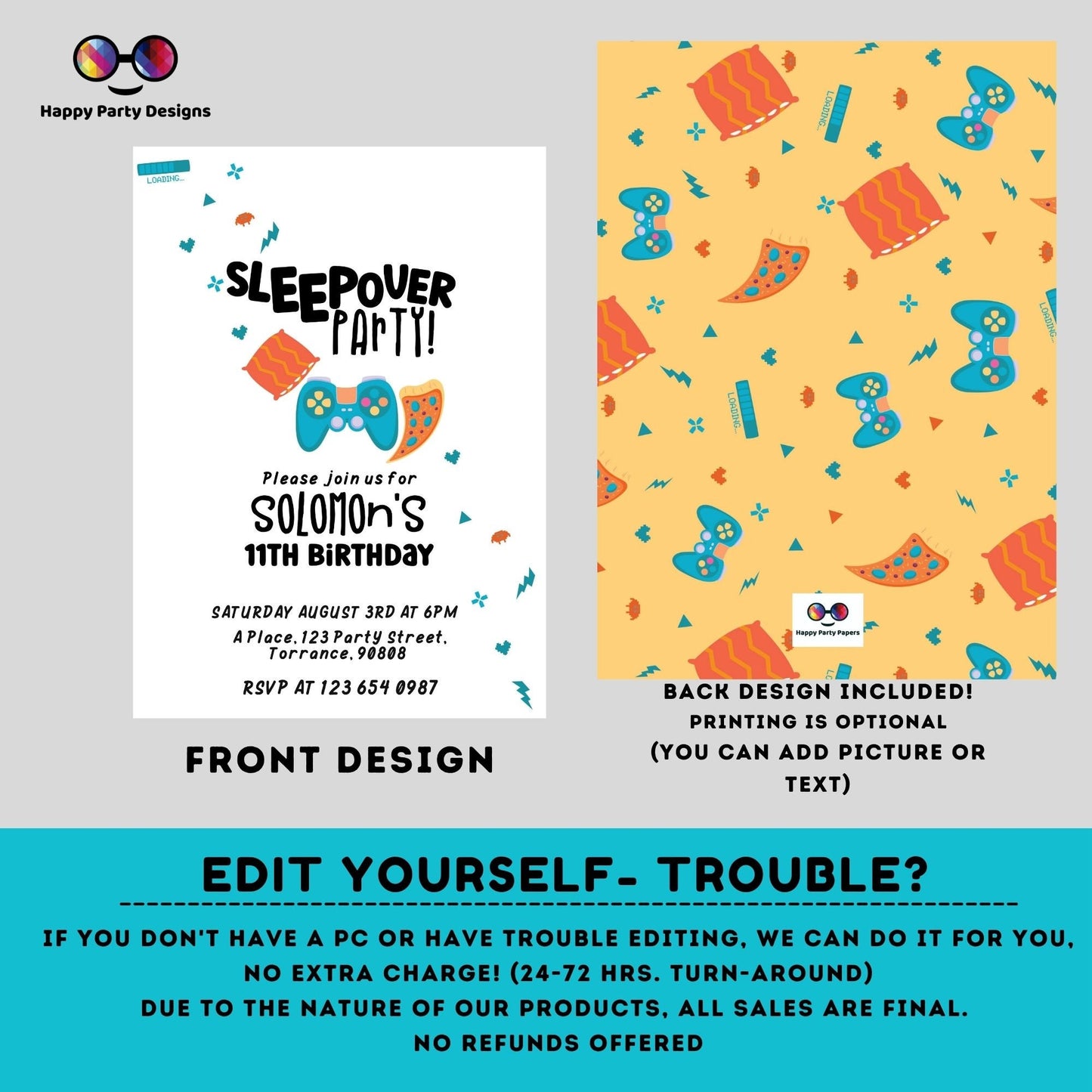 EDITABLE boys sleepover party birthday invitation | Slumber party boys Invitation | Birthday boy | Pajama Party | retro | pajama #K133