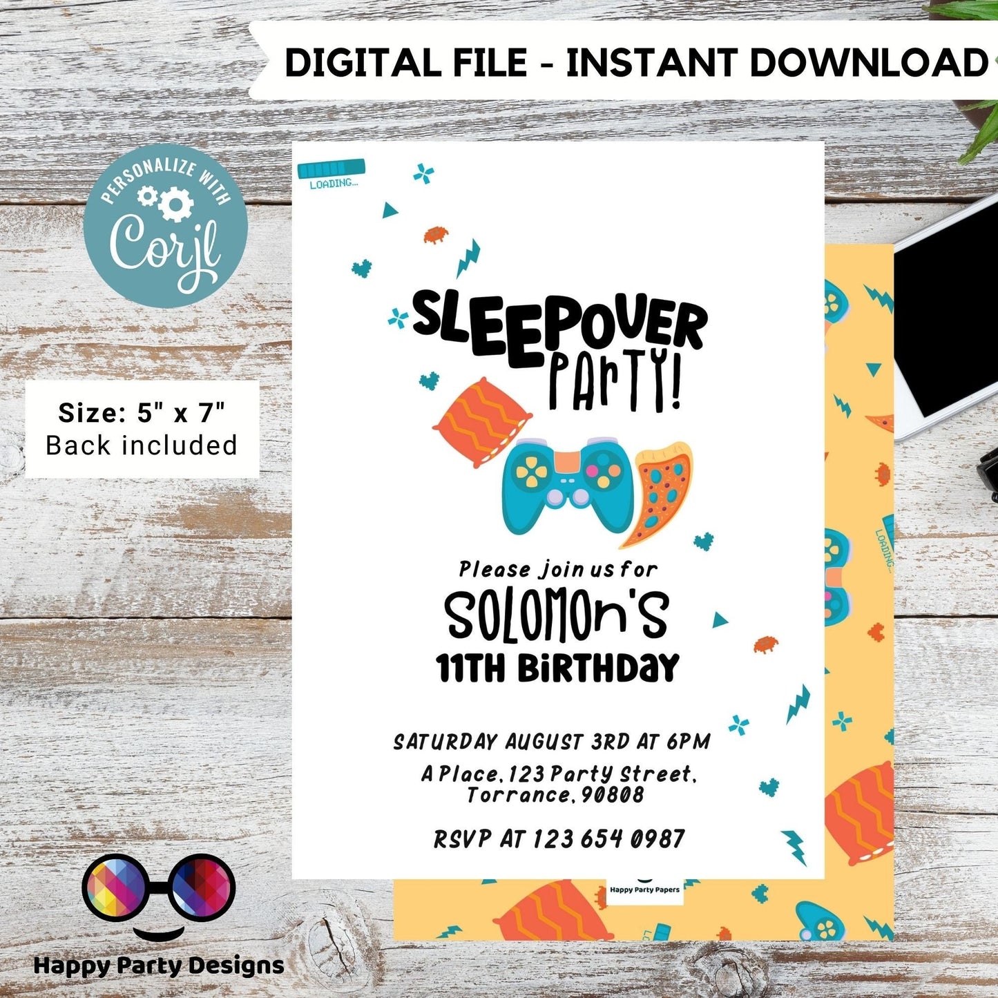 EDITABLE boys sleepover party birthday invitation | Slumber party boys Invitation | Birthday boy | Pajama Party | retro | pajama #K133