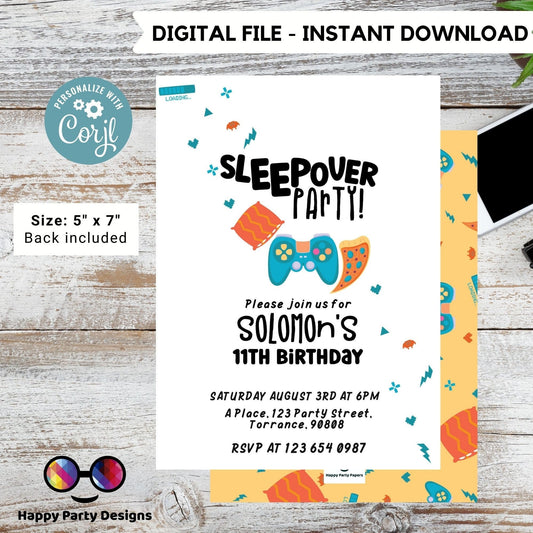 EDITABLE boys sleepover party birthday invitation | Slumber party boys Invitation | Birthday boy | Pajama Party | retro | pajama #K133