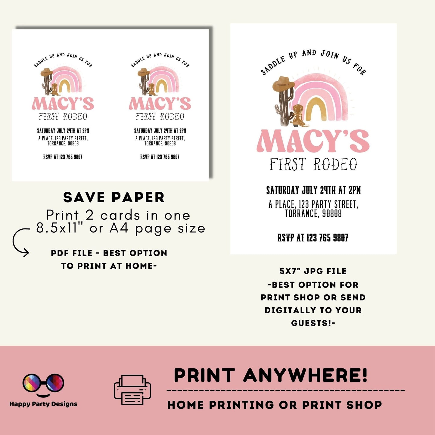 Editable Cowgirl Birthday Party Invitation | Wild West Cowgirl 1st Rodeo Birthday | Birthday girl |Party Southwestern | Ranch Birthday #K135