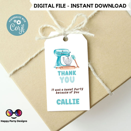 Editable Baking Favor Tags Tags | Baking Birthday Thank you tags | Birthday boy | Kids Cupcake Decorating Party | Little Chef #K137