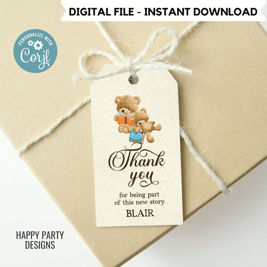 Teddy bear baby shower Favor Tags | baby shower Thank you tags | books baby shower Tag | baby teddy gift tag template | Favor tags #B34