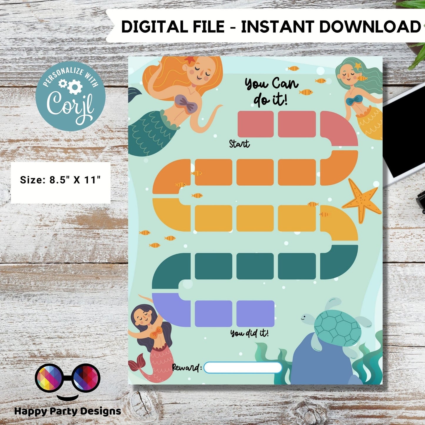 Printable Mermaid Reward Chart | Mermaid Behavior Chart | Daily Chore Chart | Girl Chore Chart | Cute Under the Sea Sticker Chart #K165