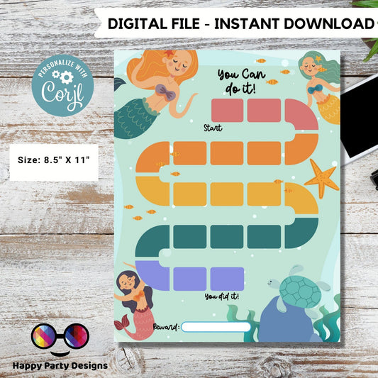 Printable Mermaid Reward Chart | Mermaid Behavior Chart | Daily Chore Chart | Girl Chore Chart | Cute Under the Sea Sticker Chart #K165