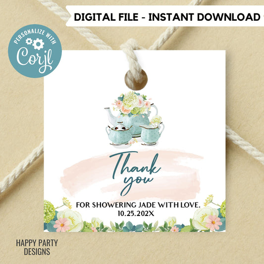 Editable Bridal squared Favor Tags | Bridal Shower Tea Party | squared Gift Tag | Thank You tag | Bridal Brunch | Bridal shower template #W1